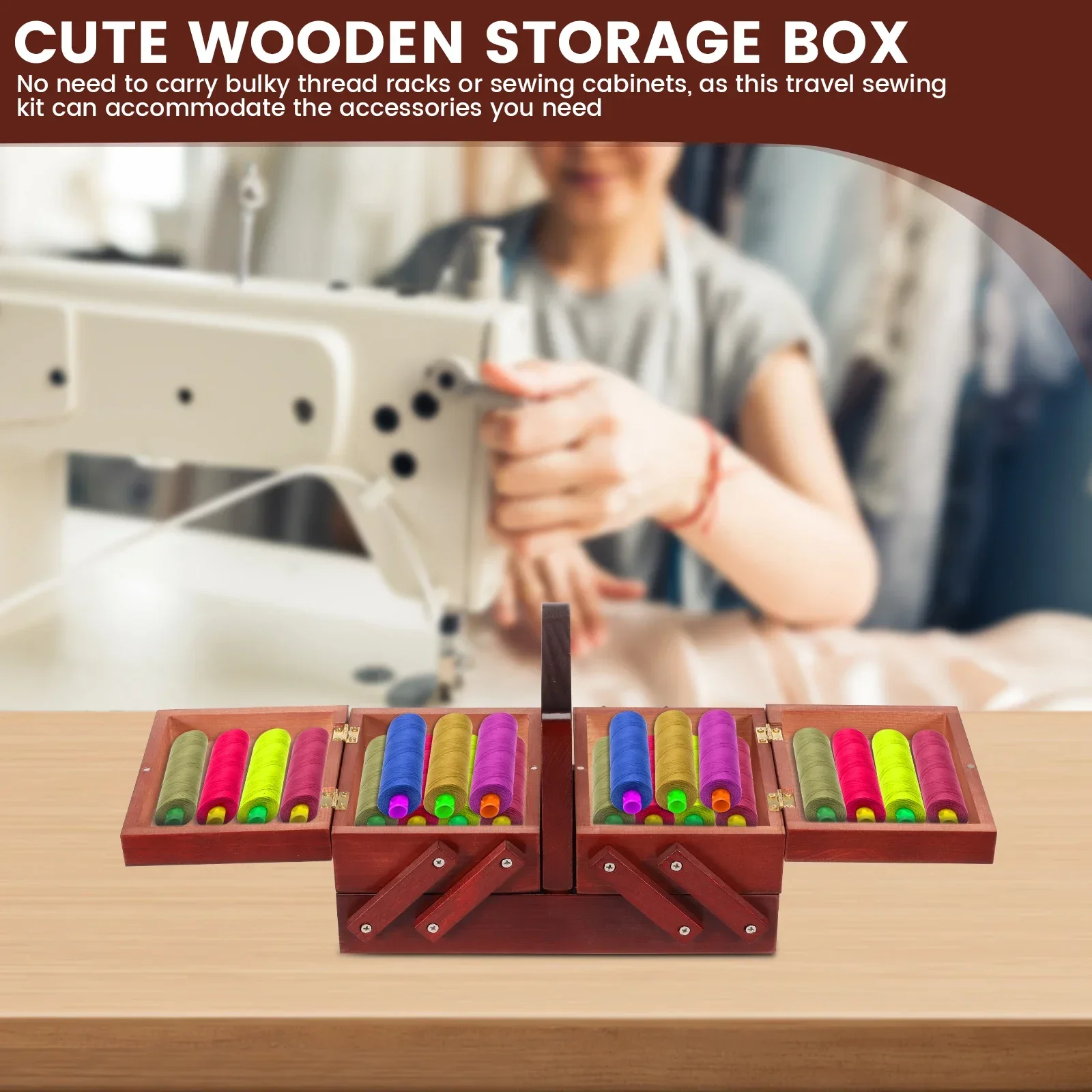 Kotak Benang Jahit Kayu Vintag - Reel Handle ulasan dan harga